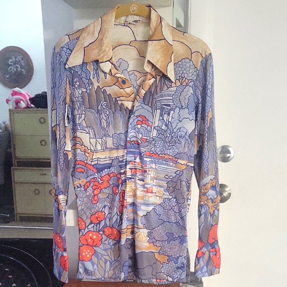 Vintage Nik Nik Scenic Print Button-Up Shirt